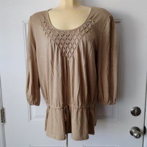 JONES NEW YORK Khaki Drawstring Waist Top Sz L